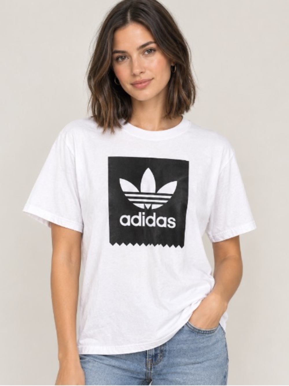 Adidas Black and White T-Shirt - Medium